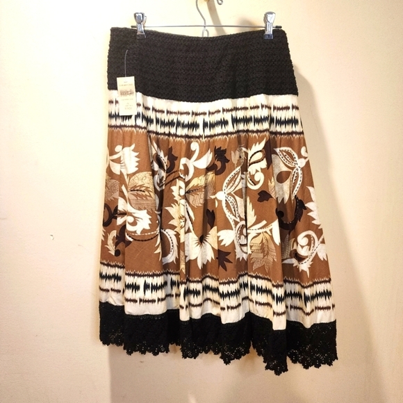 Coldwater Creek cotton elastic Waist crochet mido skirt size PL NWT - Picture 1 of 10